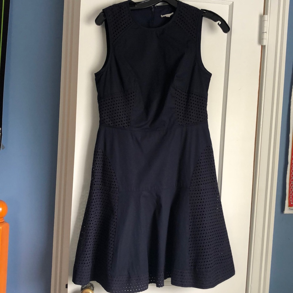 Navy blue Shoshana cotton summer cocktail dress.
